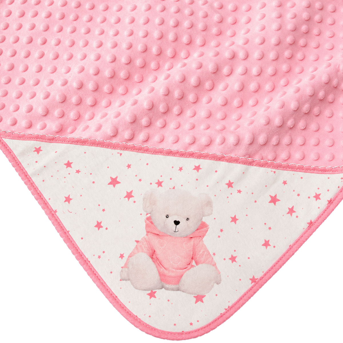 Manta de Bebé Rosa – Ursinho e Estrelas