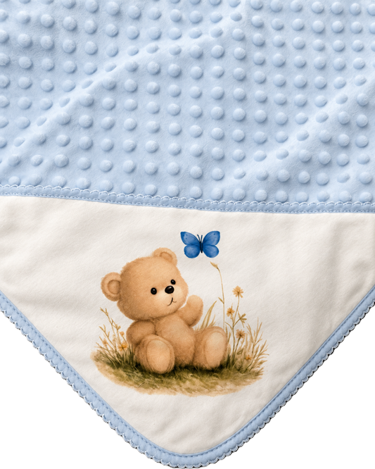 Manta de Bebé Azul – Ursinho e Borboleta