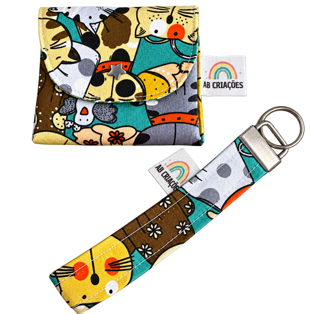 Conjunto Carteira + Porta-Chaves em Tecido