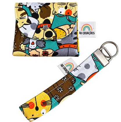 Conjunto Carteira + Porta-Chaves em Tecido