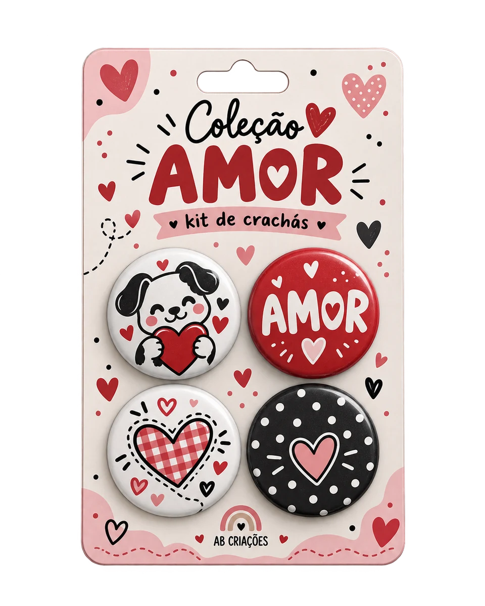 Exemplo de pack de crachás tema amor