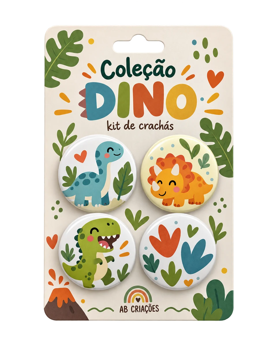 Exemplo de pack de crachás tema dinossauros